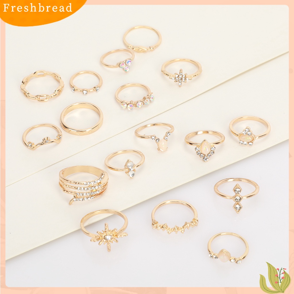 &lt; Freshbread &gt; 17Pcs/Set Cincin Jari Bohemian Perhiasan Hadiah Wanita Buatan Batu Permata Berlian Imitasi Finger Ring Untuk Pacaran