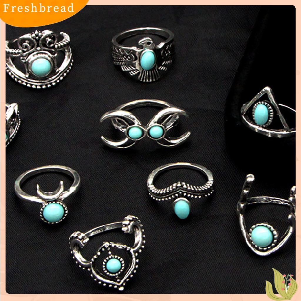 &lt; Freshbread &gt; 11 Pcs Berongga Bulu Stackable Knuckle Rings Gaya Etnik Bunga Permata Imitasi Jari Rings Perhiasan Aksesori