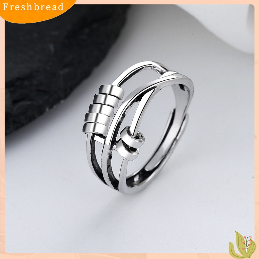 &lt; Freshbread &gt; Cincin Jari Tiga Lingkaran Pembukaan Wanita Anti Kecemasan Adjustable Ring Dengan Manik-Manik Untuk Pacaran