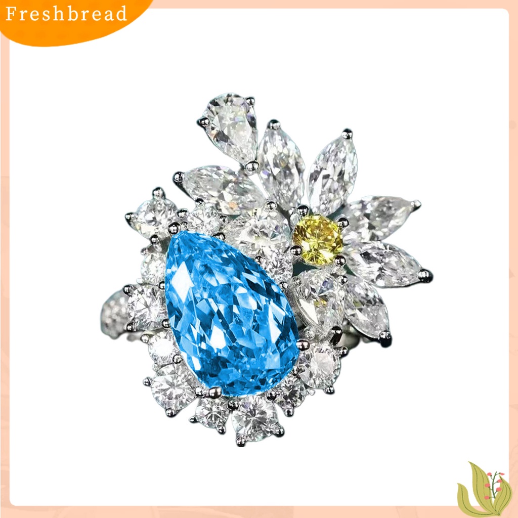 &lt; Freshbread &gt; Wanita Cincin Bunga Drop-shaped Faux Topaz Perhiasan Fashion Penampilan Adjustable Pembukaan Anting Cincin Jari Untuk Pernikahan