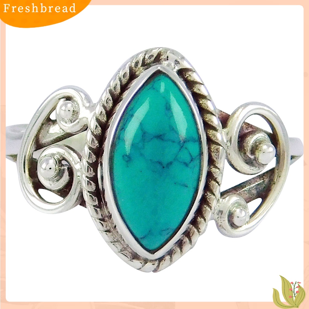 &lt; Freshbread &gt; Antik Marquise Cut Turquoise Finger Cincin Wanita Tibetan Ukir Perhiasan Hadiah