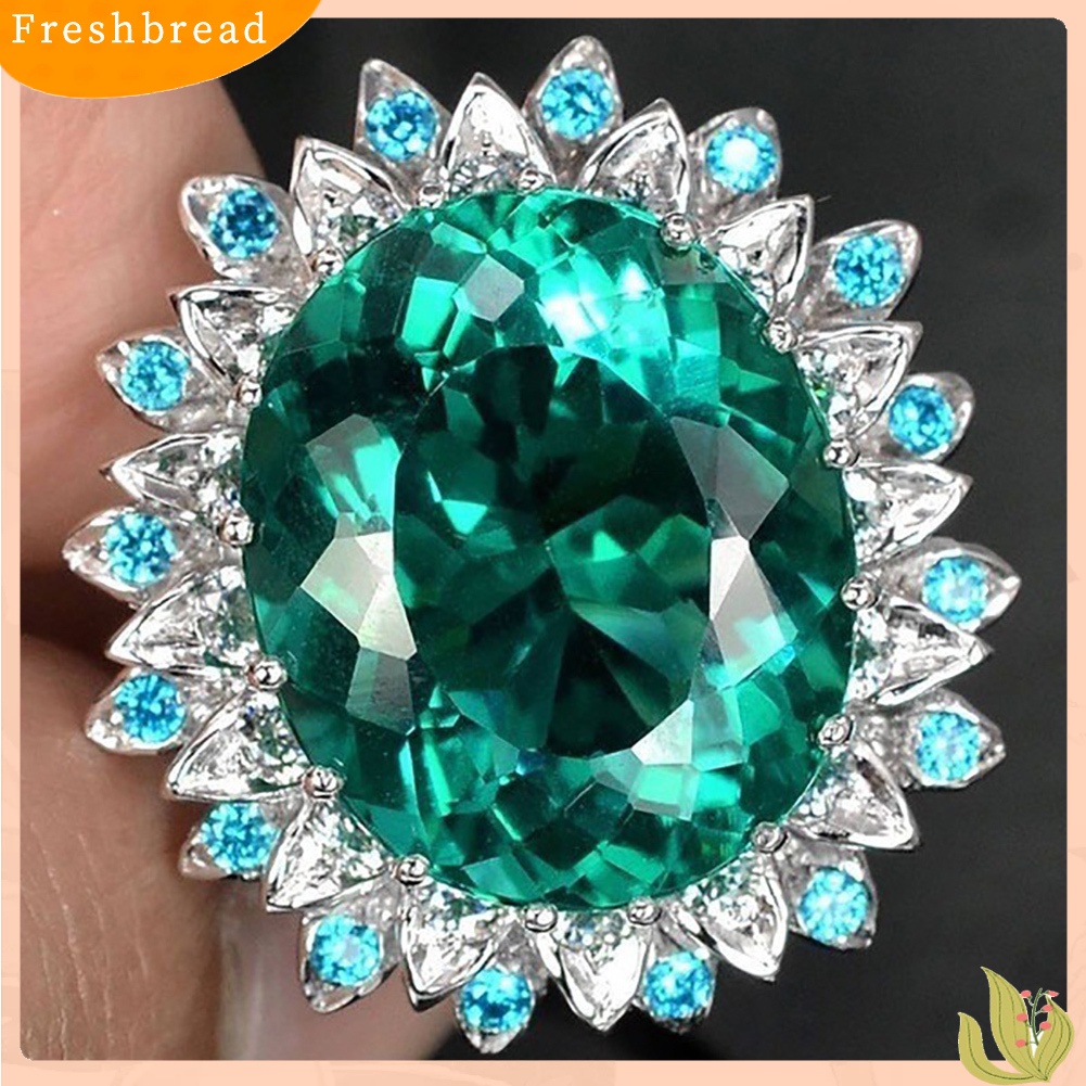 &lt; Freshbread &gt; Elegan Besar Oval Zirkon Wanita Cincin Pesta Perjamuan Pesona Perhiasan Dekorasi Hadiah