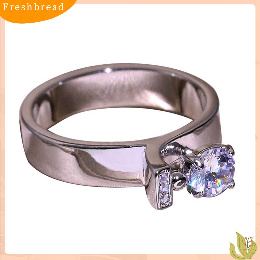 &lt; Freshbread &gt; Wanita Bulat Cubic Zirconia Bertatahkan Jari Cincin Pernikahan Pertunangan Perhiasan Hadiah