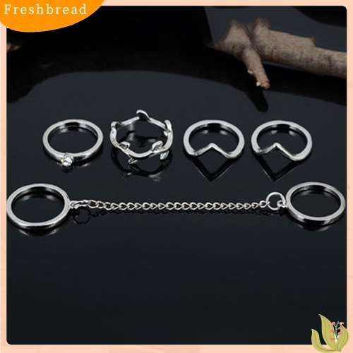 &lt; Freshbread &gt; 6Pcs Berlian Imitasi Perkotaan Diatas Buku Jari Susun Band Mid Rings Jewelry