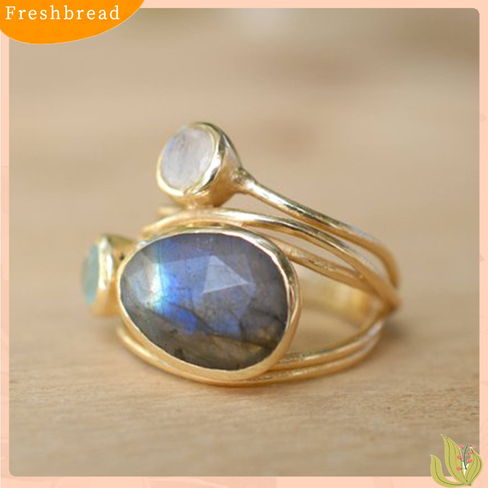 &lt; Freshbread &gt; Vintage Irregular Multilayer Buatan Moonstone Wanita Jari Cincin Perhiasan Hadiah