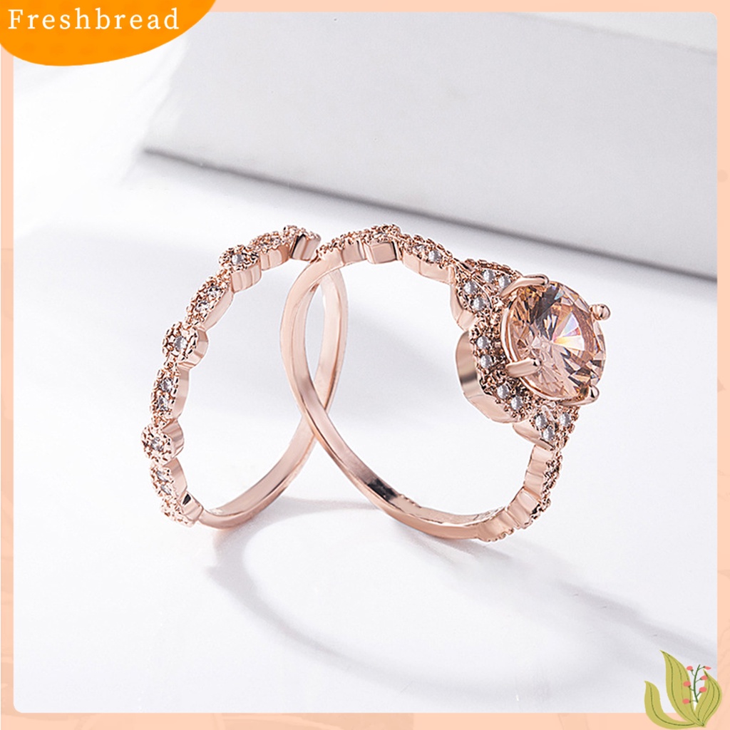 &lt; Freshbread &gt; 1set Wanita Set Cincin Kawin Berkilau Anti Karat Indah Geometris Dielekat Dekoratif Reflektif Cubic Zirconia Jari Rings Set Hadiah