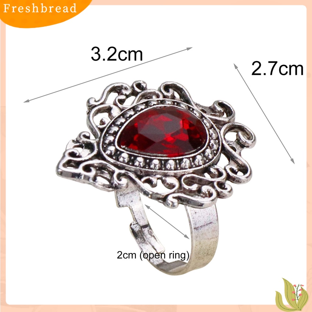< Freshbread > Cincin Unisex Ukir Bentuk Hati Paduan Permata Imitasi Pembukaan Bohemia Cincin Perhiasan Aksesoris