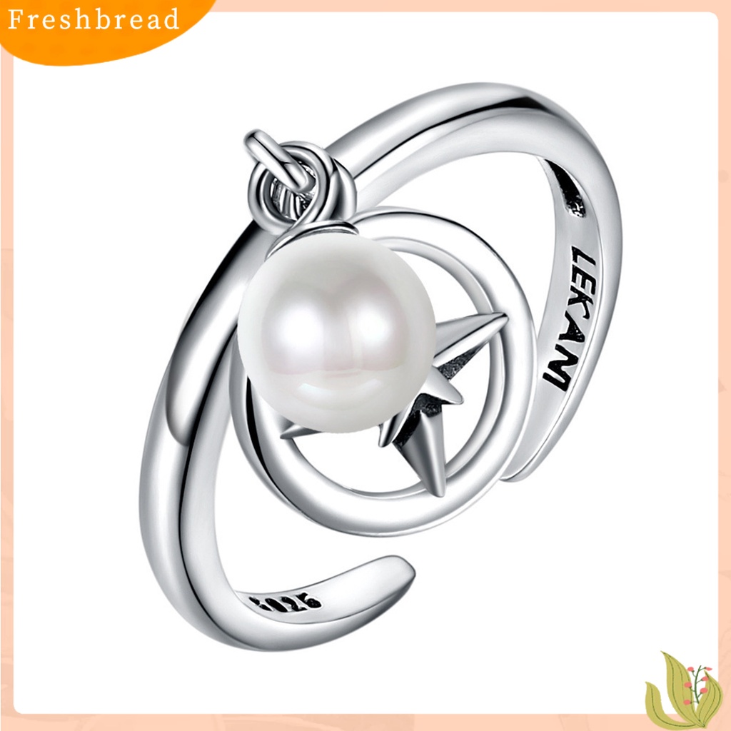 < Freshbread > Indah Wanita Bintang Mutiara Imitasi Pembukaan925 Perak Pernikahan Band Cincin Aksesori Fashion