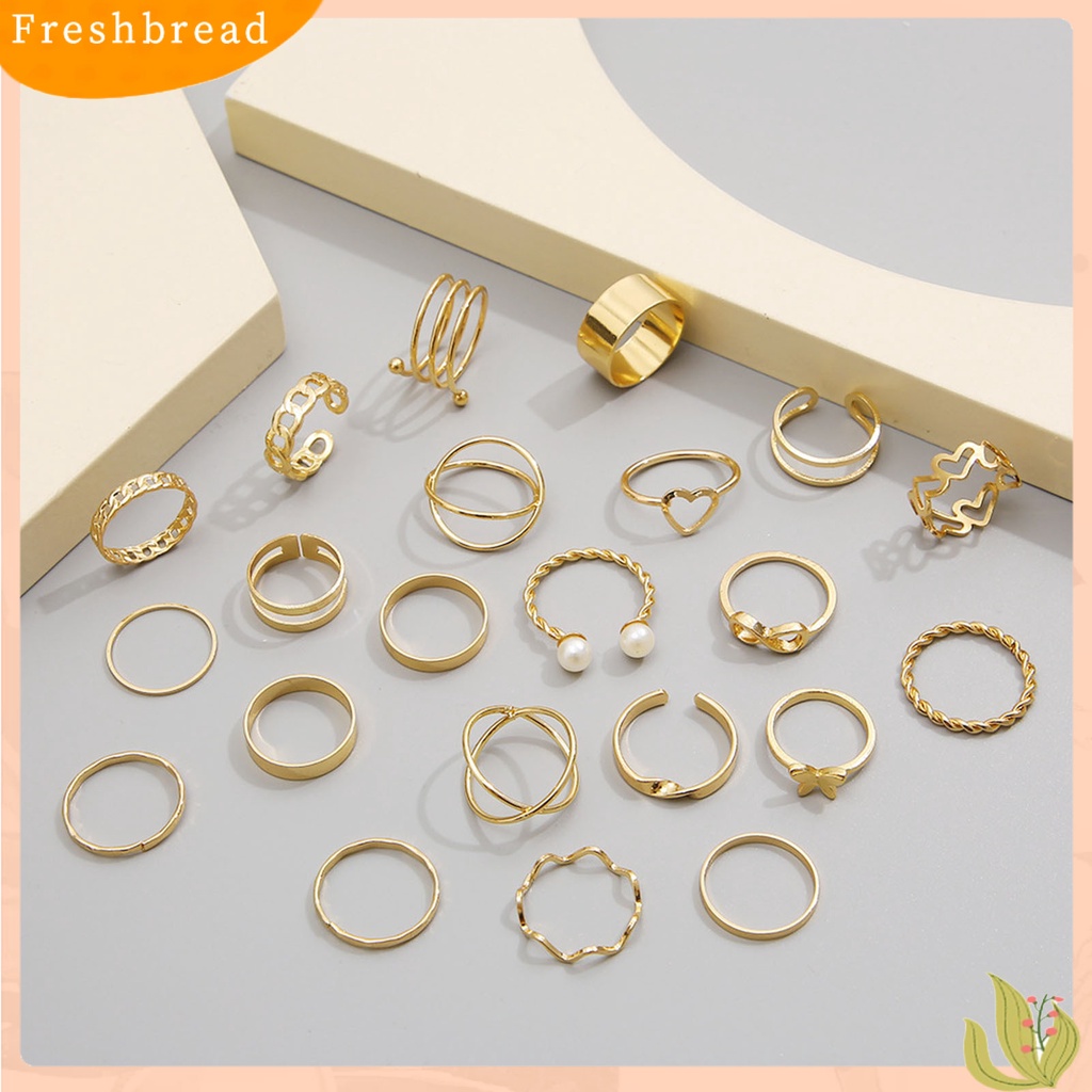 &lt; Freshbread &gt; 22Pcs/Set Wanita Cincin High Gloss Dipoles Hypoallergenic Aneka Alloy Hadiah Fashion Perhiasan Berongga Cinta Hati Jari Pembukaan Cincin Untuk Pesta