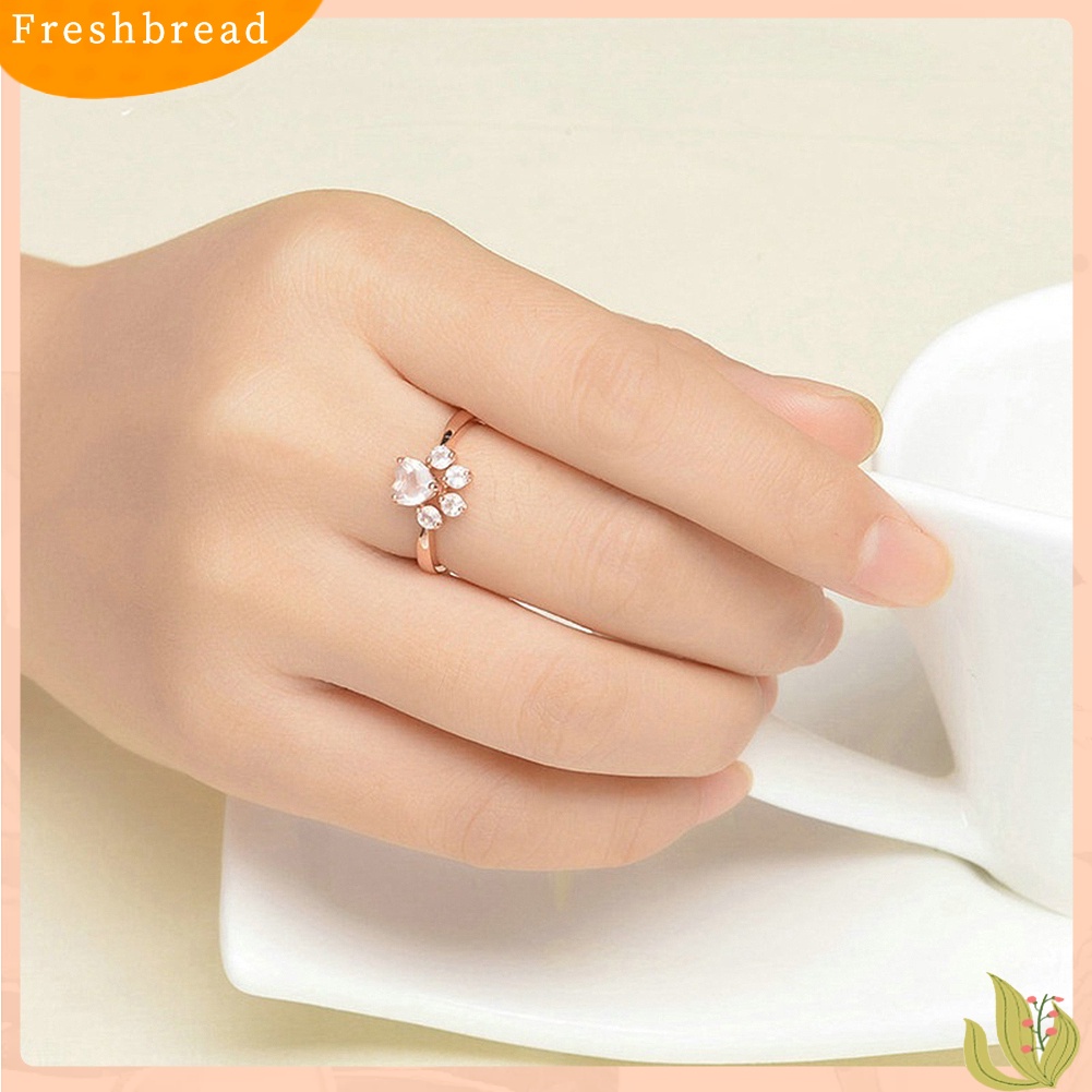 &lt; Freshbread &gt; Cute Paw Rhinestones Open Adjustable Finger Ring Ear Studs Wanita Hadiah Perhiasan