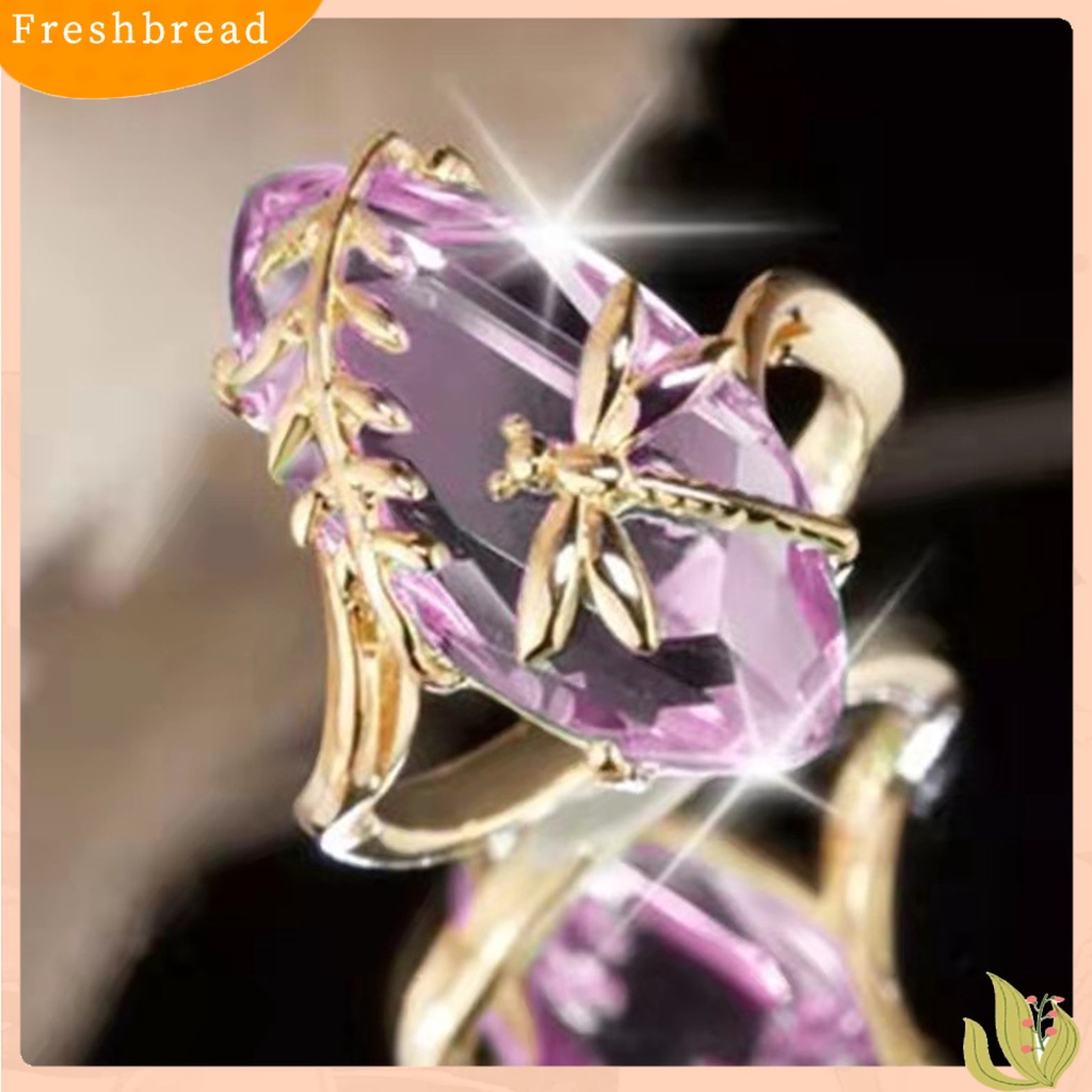 &lt; Freshbread &gt; Cincin Berlian Imitasi Transparan Emerald Faux Gemstone Dragonfly Decor Ring Untuk Pernikahan