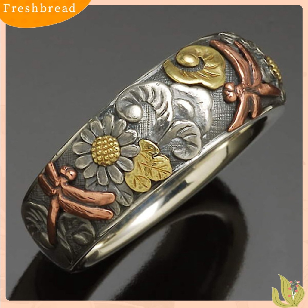 &lt; Freshbread &gt; Cincin Perhiasan Cincin Capung Vintage Bahan Alloy Cincin Bunga Matahari Untuk Pesta