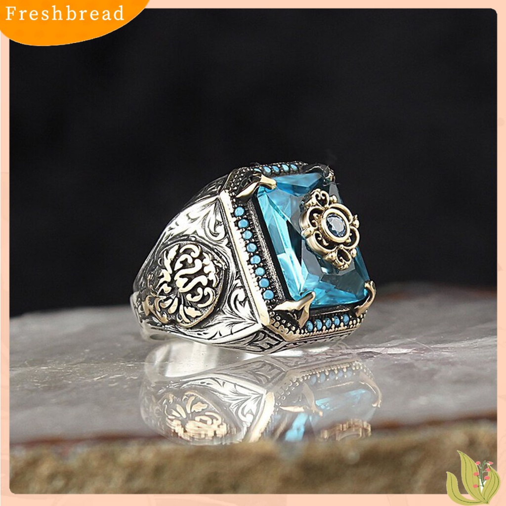 < Freshbread > Pria Cincin Royal Stainless Bentuk Geometris Ringan Besar Gaya Vintage Unisex Cubic Zirconia Pita Lebar Wanita Circlet Perhiasan