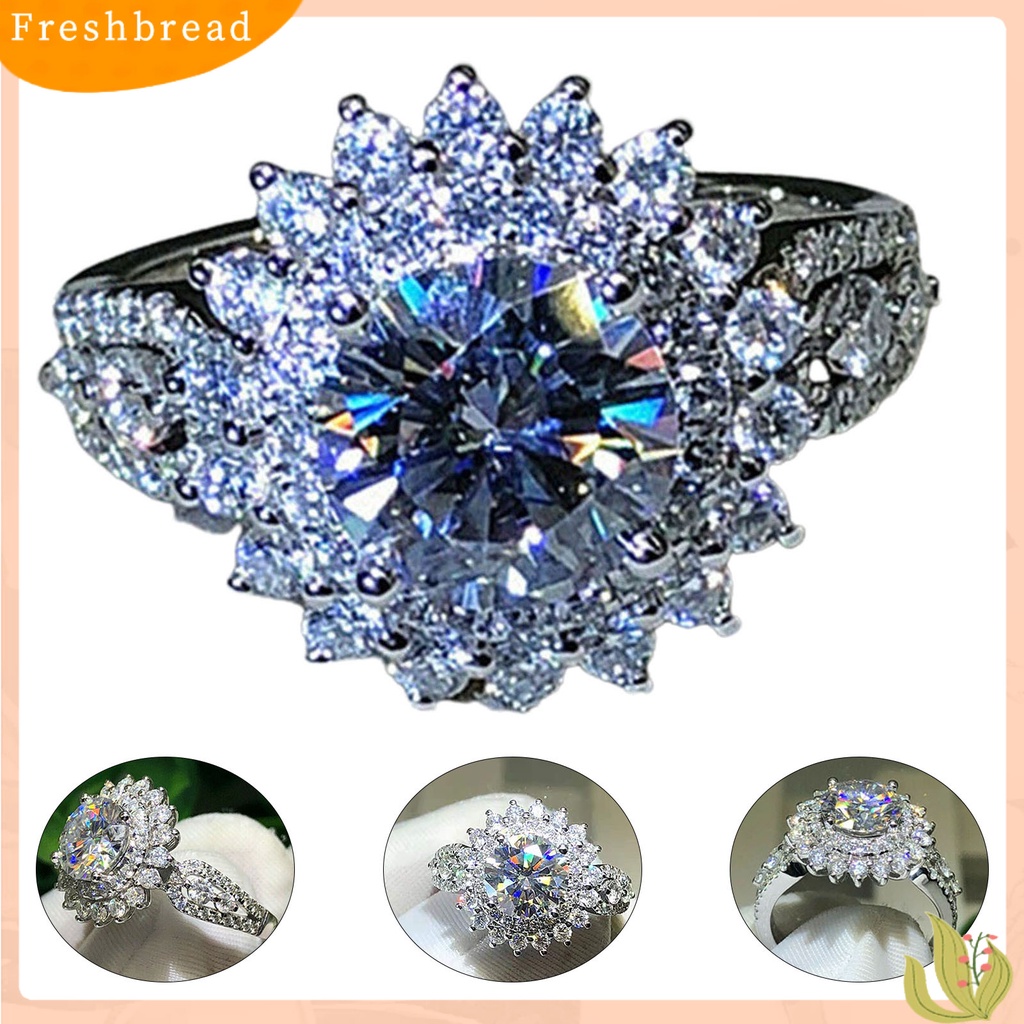 &lt; Freshbread &gt; Cincin Wanita Bentuk Bunga Berlian Imitasi Perhiasan Ringan Fashion Penampilan Cincin Jari Untuk Pernikahan