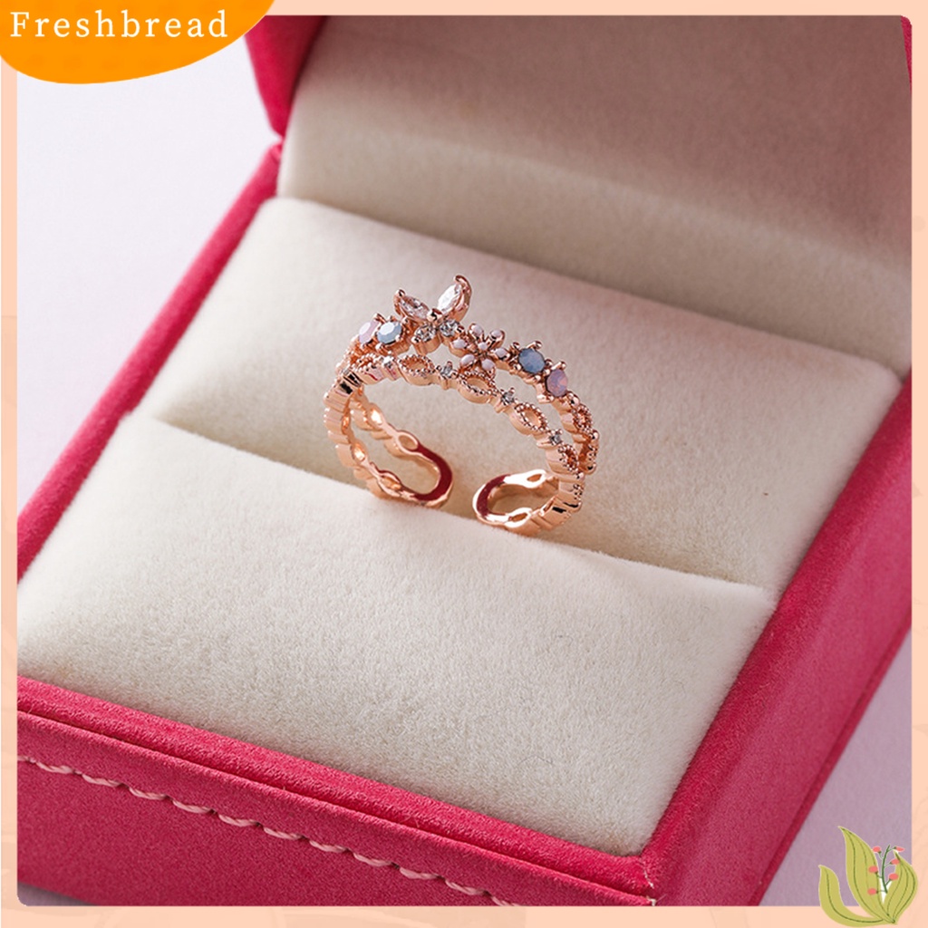 < Freshbread > Cincin Fashion Pengerjaan Indah Halus Berlian Imitasi Zirkon Hias Desain Terbuka Hias Perhiasan Kepribadian Trendy Finger Ring Untuk Pernikahan