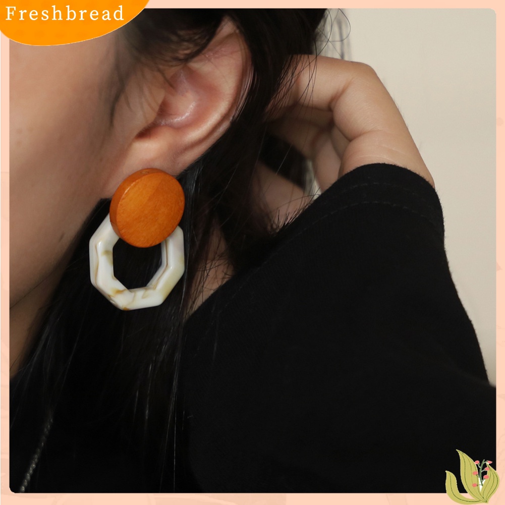 &lt; Freshbread &gt; Fashion Wanita Marble Grain Resin Octagon Menjuntai Ear Stud Earrings Perhiasan Hadiah