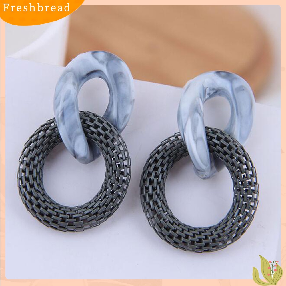 &lt; Freshbread &gt; Wanita Fashion Jala Akrilik Terkait Lingkaran Liontin Stud Anting Perhiasan Pesta