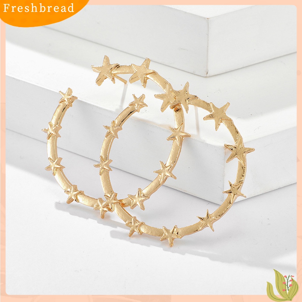 < Freshbread > Fashion Wanita Terbuka Bintang Besar Lingkaran Liontin Anting Hoop Pesta Liburan Perhiasan