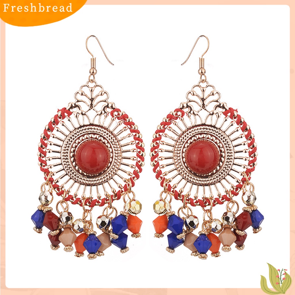 &lt; Freshbread &gt; 1pasang Wanita Anting Kait Warna-Warni Etnik Anti-Cacat Gaya Bohemia Rumbai Drop Earrings Perhiasan Wanita