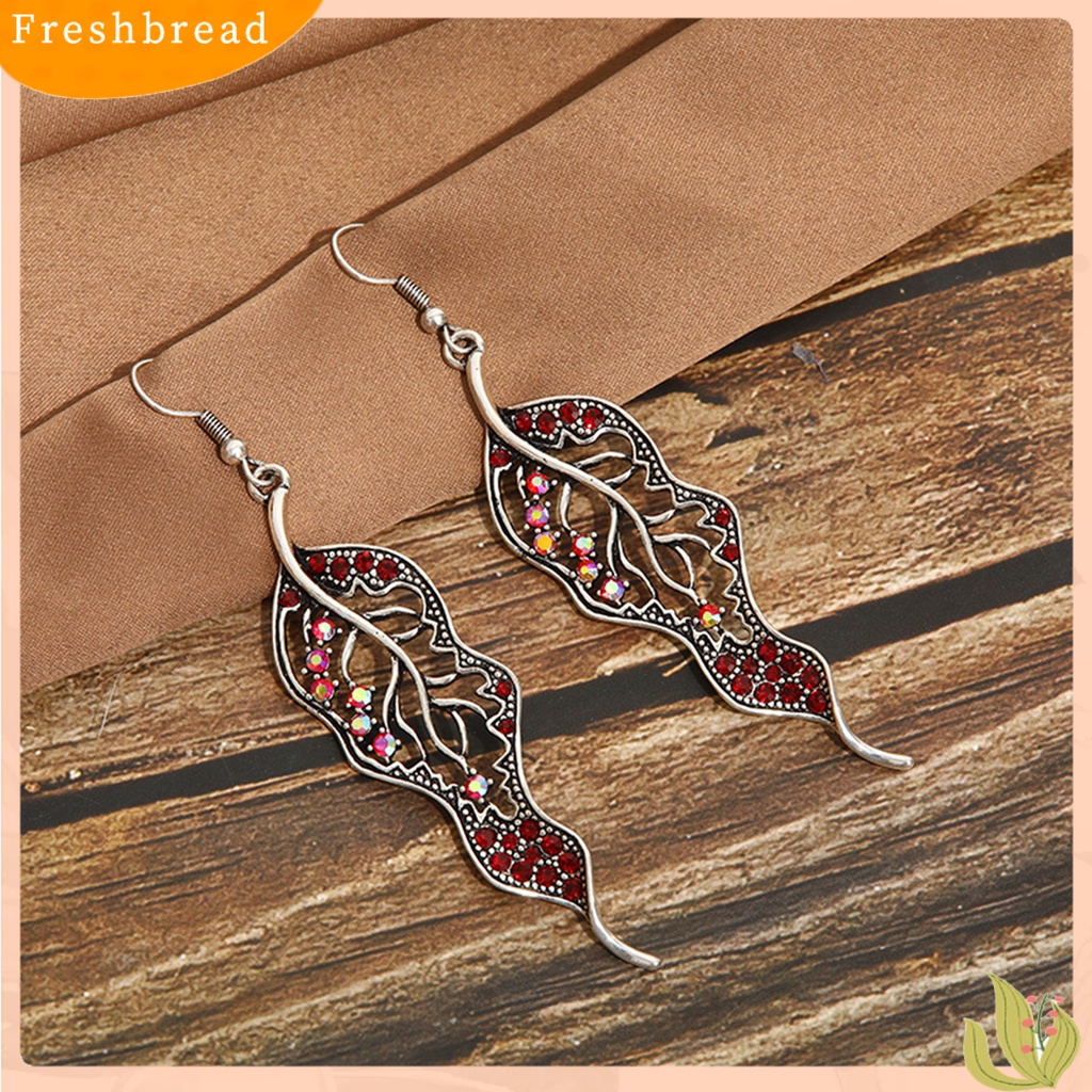 &lt; Freshbread &gt; 1pasang Anting Kait Daun Berwarna Berlian Imitasi Perhiasan Electroplated Tahan Lama Drop Earrings Untuk Pernikahan