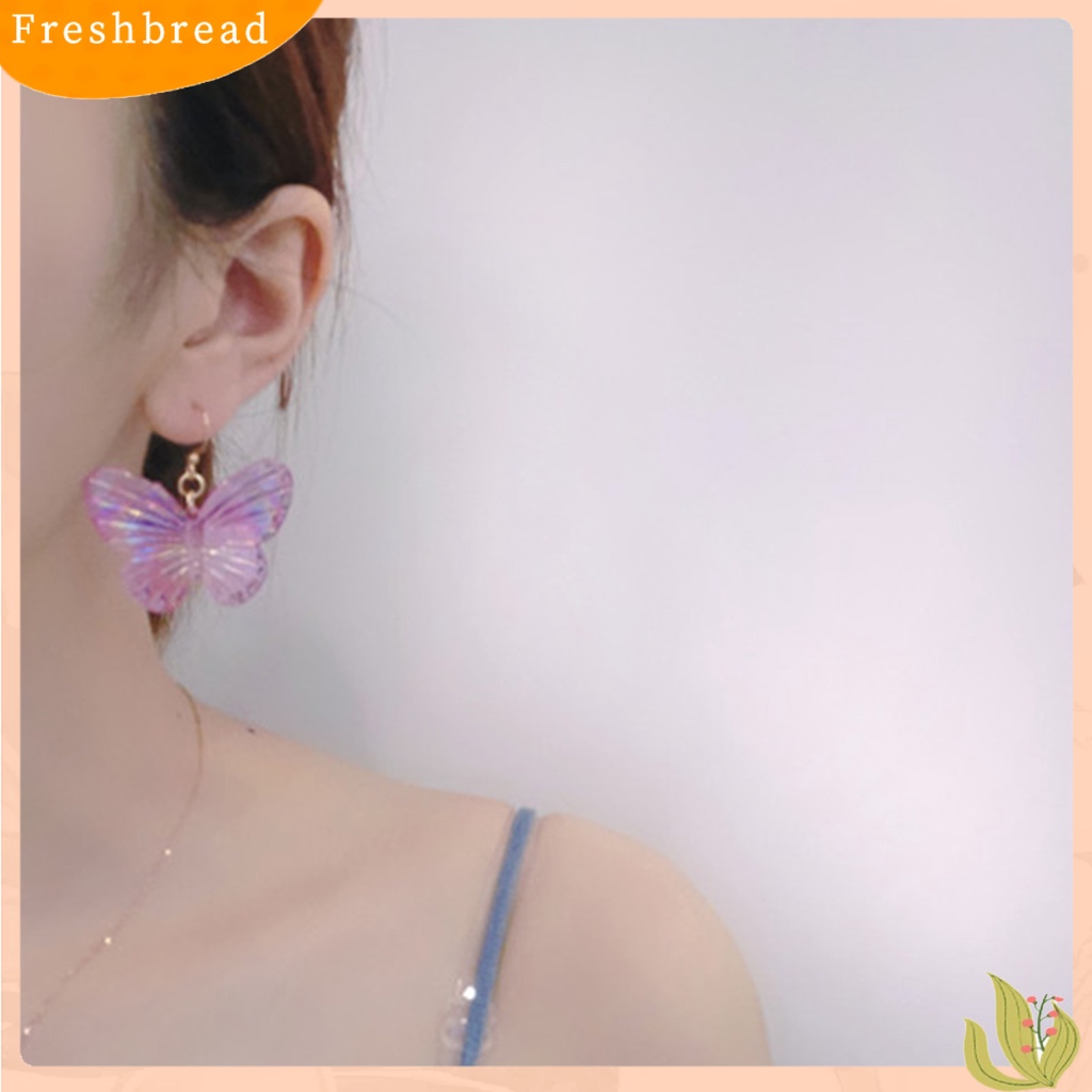 &lt; Freshbread &gt; 1pasang Tindik Warna Gradien Gadis Anting Akrilik Transparan Kupu-Kupu Drop Hook Earrings Perhiasan Aksesoris