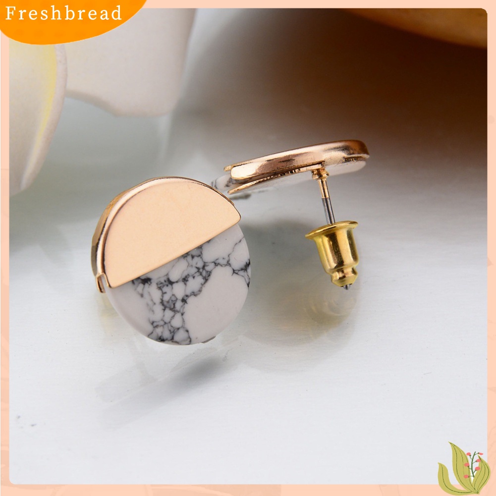 &lt; Freshbread &gt; Fashion Setengah Bulat Faux Marble Stone Ear Studs Wanita Tanggal Belanja Anting