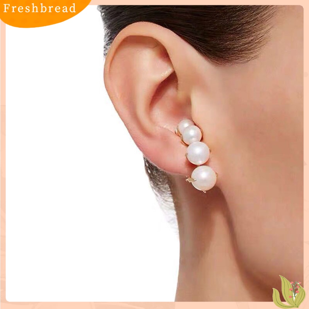 &lt; Freshbread &gt; 1pasang Anting Stud Dainty Elegan Temperamen Mulia High Gloss Mutiara Imitasi Wanita Earrings Perhiasan Aksesoris
