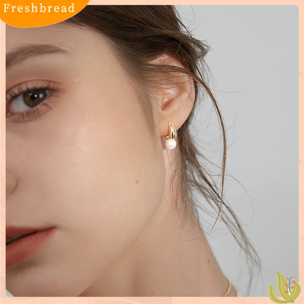 &lt; Freshbread &gt; 1pasang Drop Earrings Temperamen Retro Mutiara Imitasi Electroplating Piercing Dekorasi Perhiasan Ear Clasp Hoop Earrings Aksesoris Pakaian