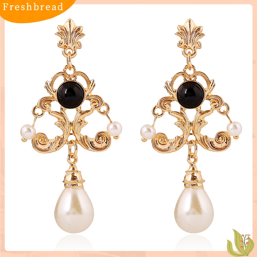 &lt; Freshbread &gt; Pesta Malam Wanita Istana Logam Bunga Mutiara Imitasi Statement Stud Earrings Hadiah