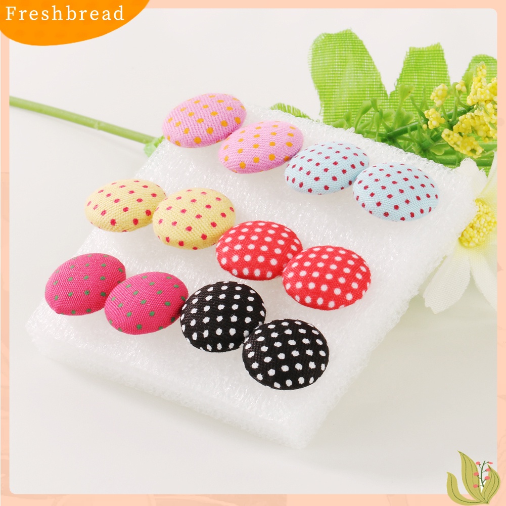 &lt; Freshbread &gt; 6pasang Kancing Kain Warna-Warni Vintage Pin Plastik Ear Studs Earrings Jewelry