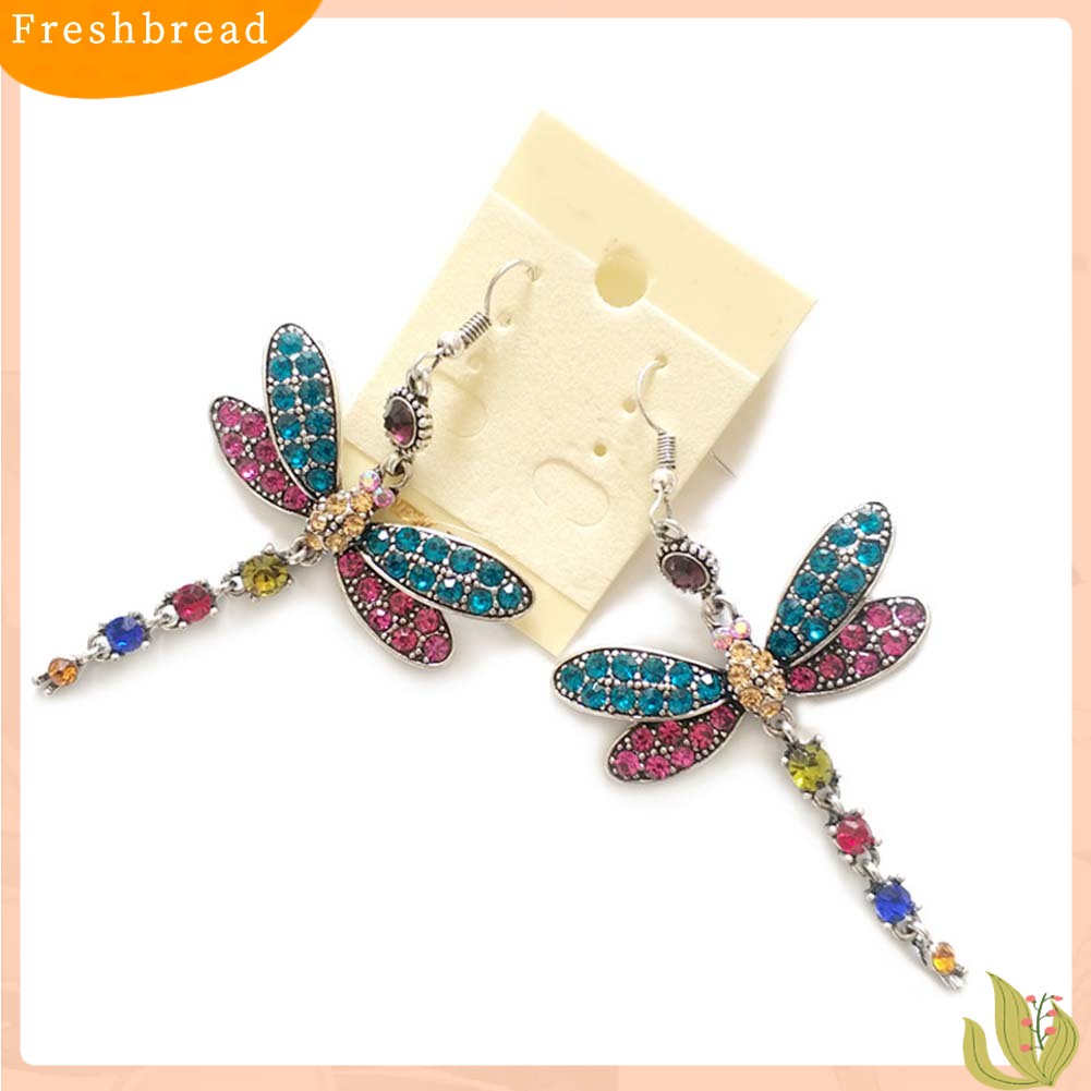 &lt; Freshbread &gt; Retro Wanita Berlian Imitasi Hias Capung Berbentuk Pesona Kait Anting Perhiasan Hadiah