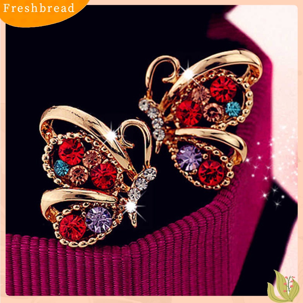 &lt; Freshbread &gt; Fashion Wanita Berlian Imitasi Bentuk Kupu-Kupu Stud Earrings Selebriti Eardrop Perhiasan