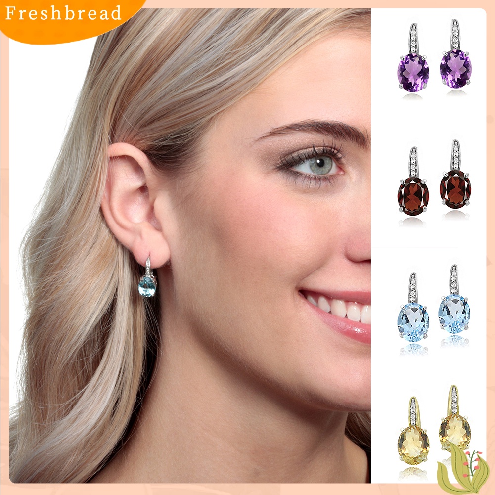 &lt; Freshbread &gt; Fashion Oval Kubik Zirkon Wanita Leverback Anting Pesta Perjamuan Pesona Perhiasan