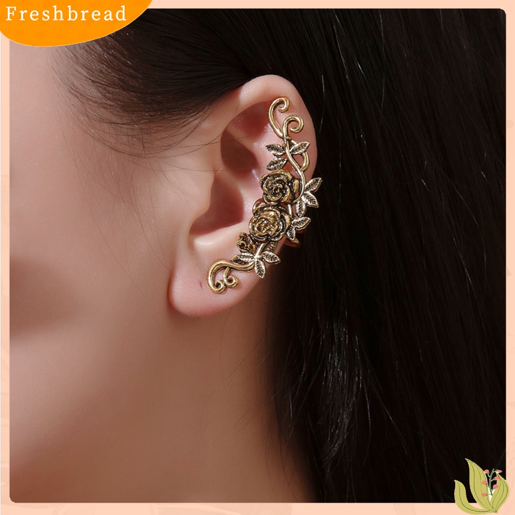 &lt; Freshbread &gt; 1Pc Wanita Ukir Bunga Mawar Telinga Manset Clip On Earring Tanpa Tindik Helix Jewelry