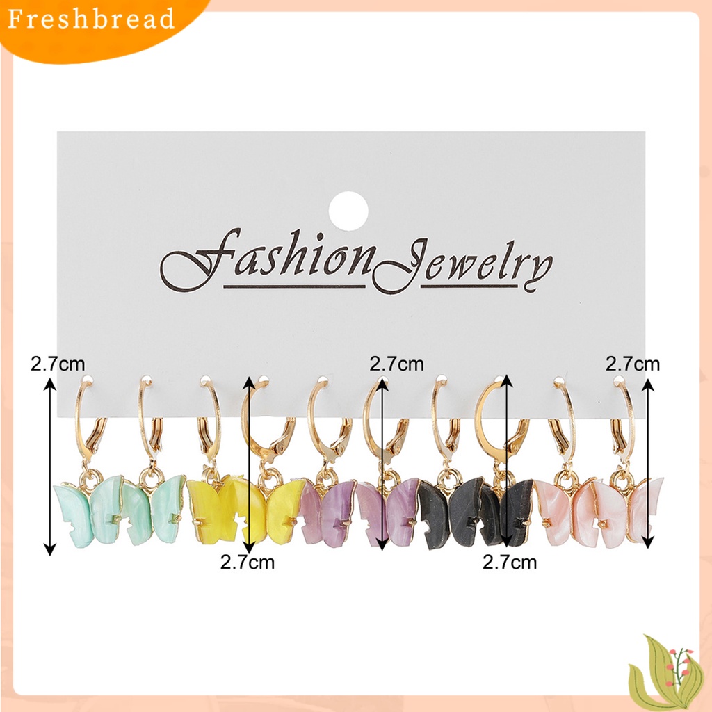 &lt; Freshbread &gt; 5pasang Anting Menjuntai Warna-Warni Retro Geometris Electroplating All-match Hias Hadiah Wanita Akrilik Butterfly Drop Earrings Fashion Perhiasan Untuk Pacaran