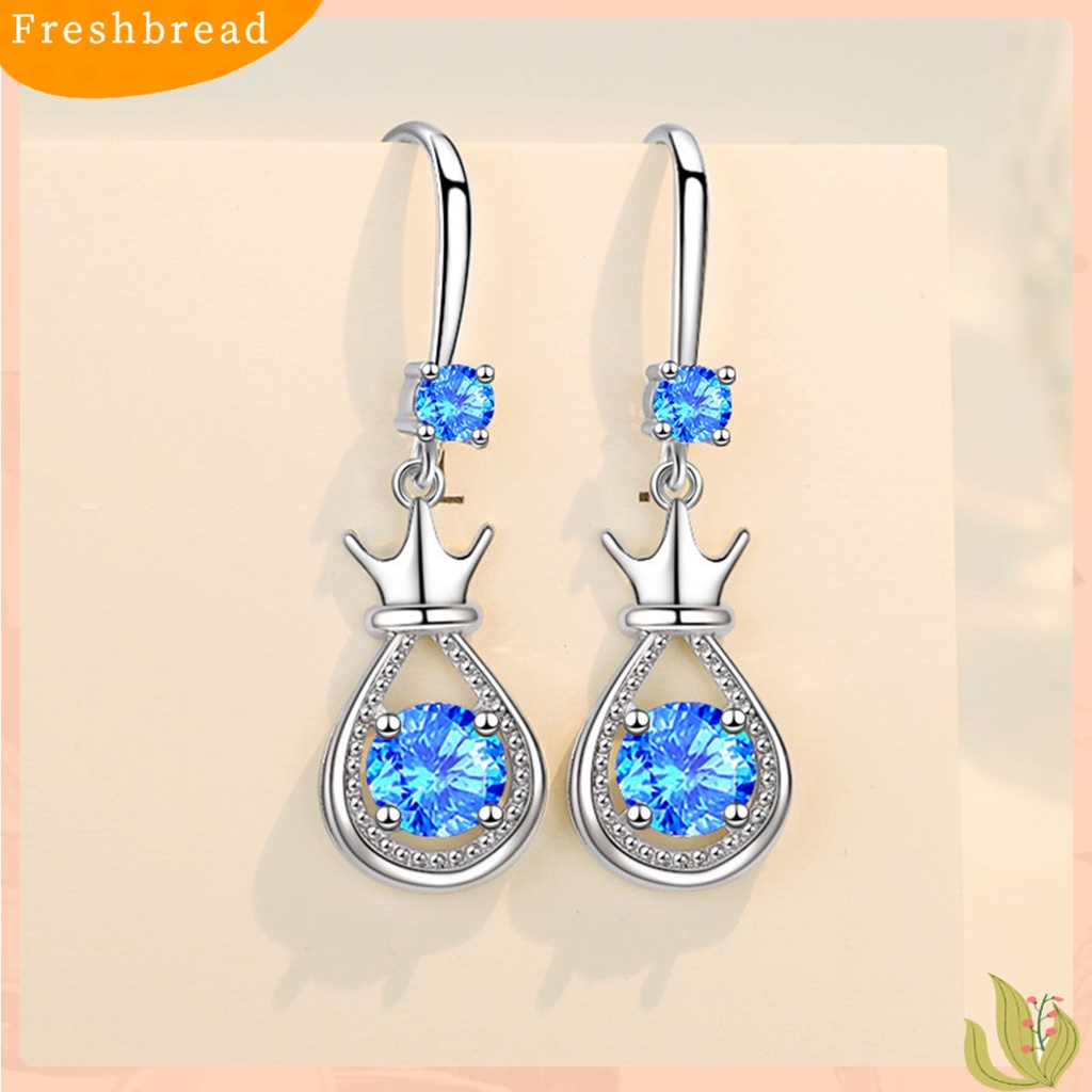 &lt; Freshbread &gt; 1pasang Anting Bentuk Tetes Mahkota Berlian Imitasi Hias Logam Pacaran Menjuntai Earring Untuk Wanita