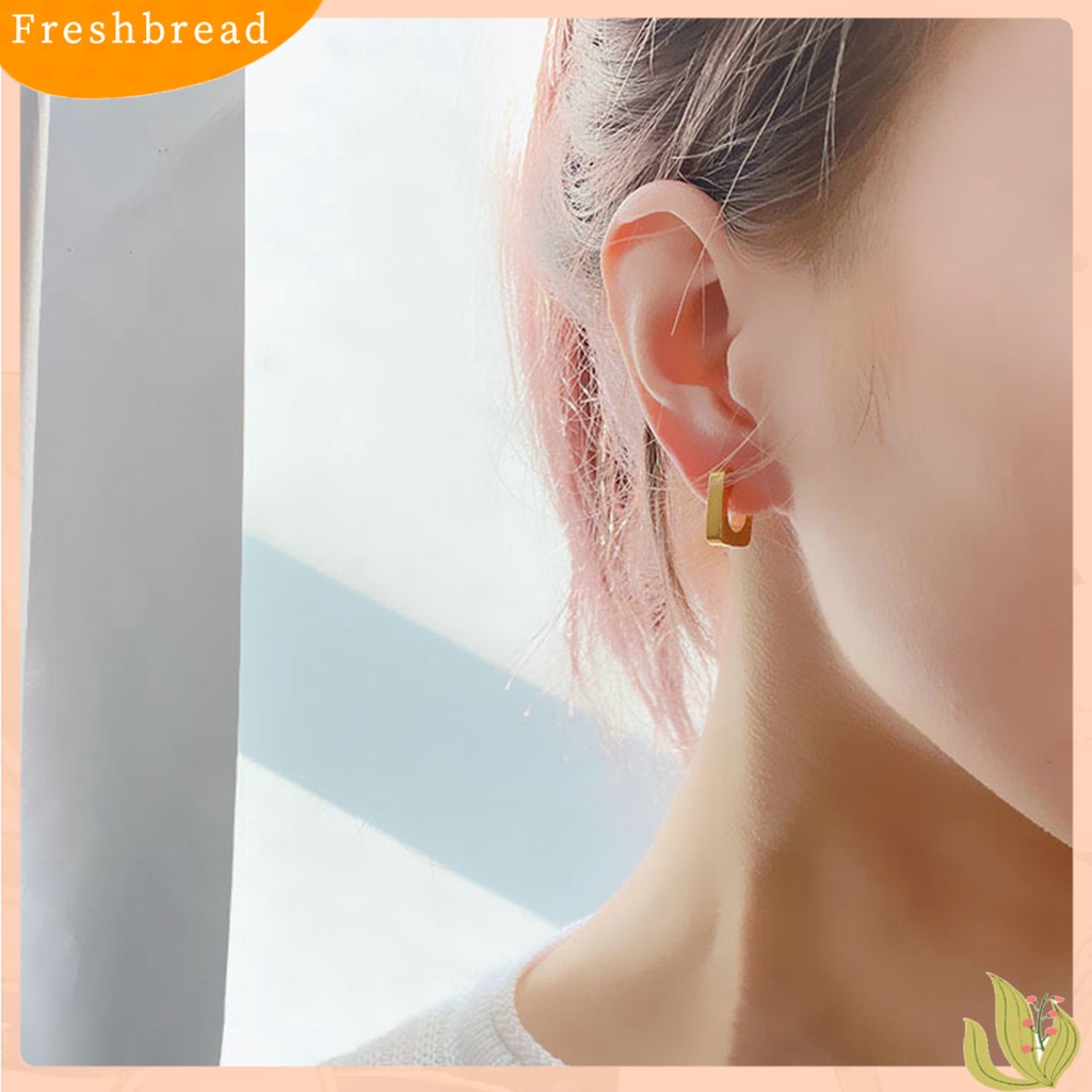 &lt; Freshbread &gt; 1pasang Anting Hoop Bentuk Geometris Gaya Eropa Dan Amerika Electroplating Simplicity Charming Decoration Fade-Proof Titanium Steel Square Hoop Earrings