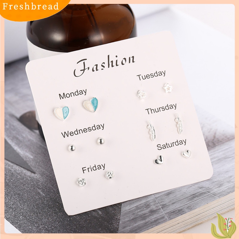 &lt; Freshbread &gt; 6pasang Wanita Snowflake Hati Bintang Daun Permata Imitasi Ear Stud Earrings Perhiasan Hadiah