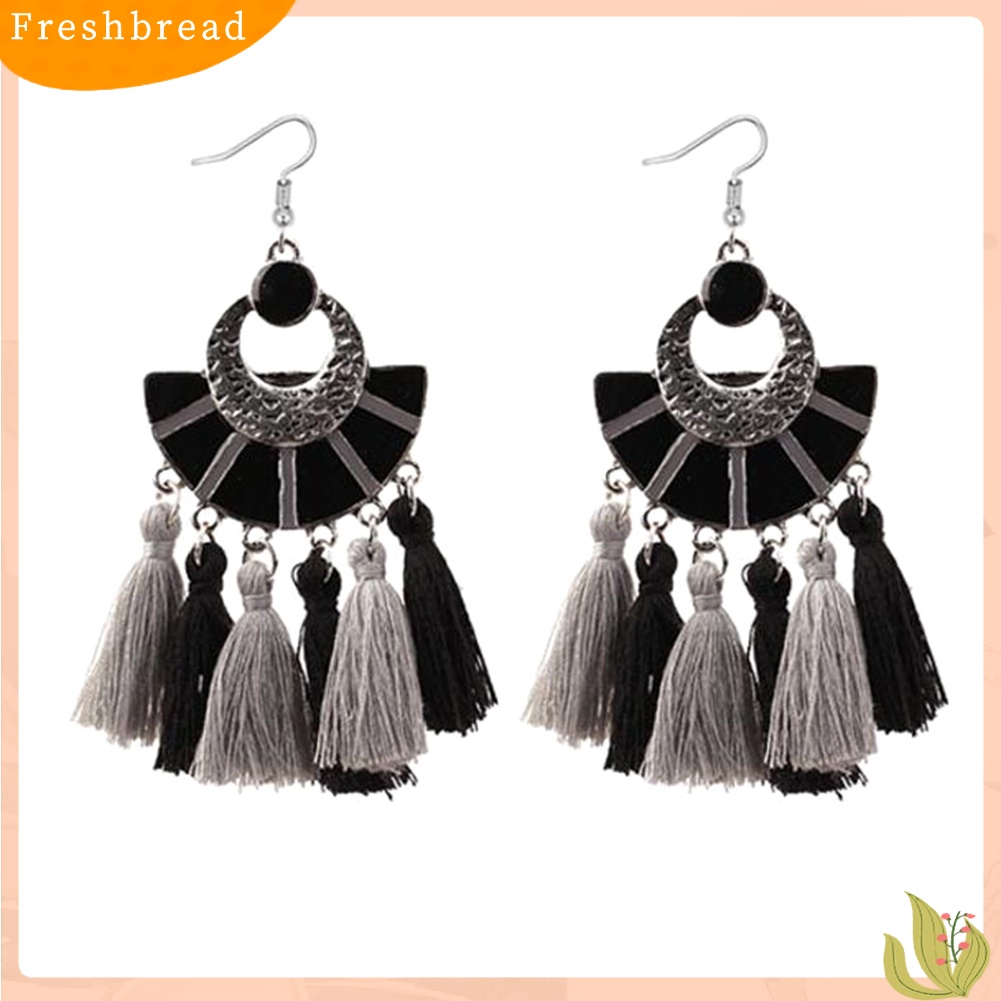 &lt; Freshbread &gt; Wanita Etnik Bentuk Kipas Warna-Warni Rumbai Menjuntai Drop Hook Anting Perhiasan Hadiah