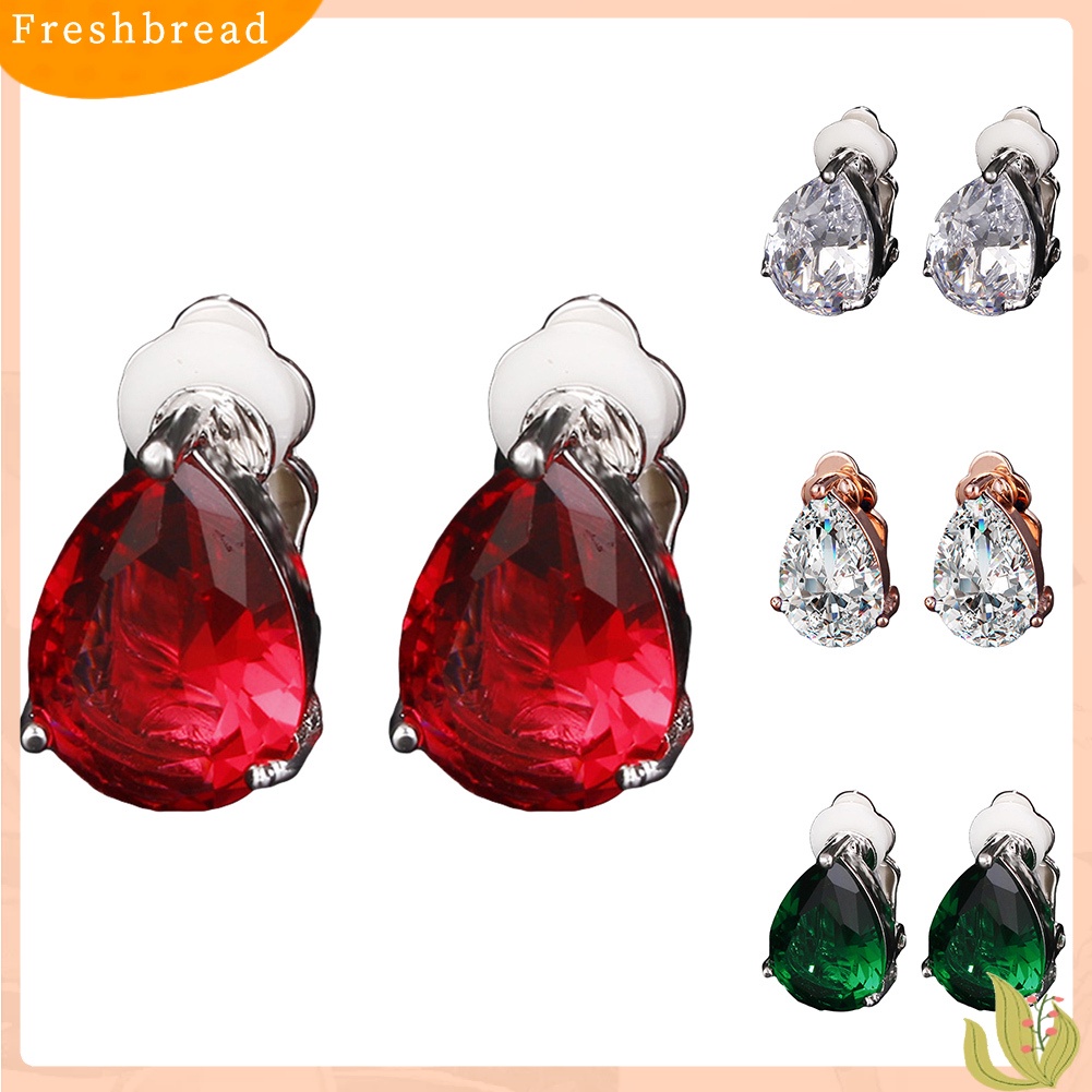 &lt; Freshbread &gt; Fashion Wanita Tetesan Air Cubic Zirconia Klip On Anting Pesta Perhiasan Hadiah