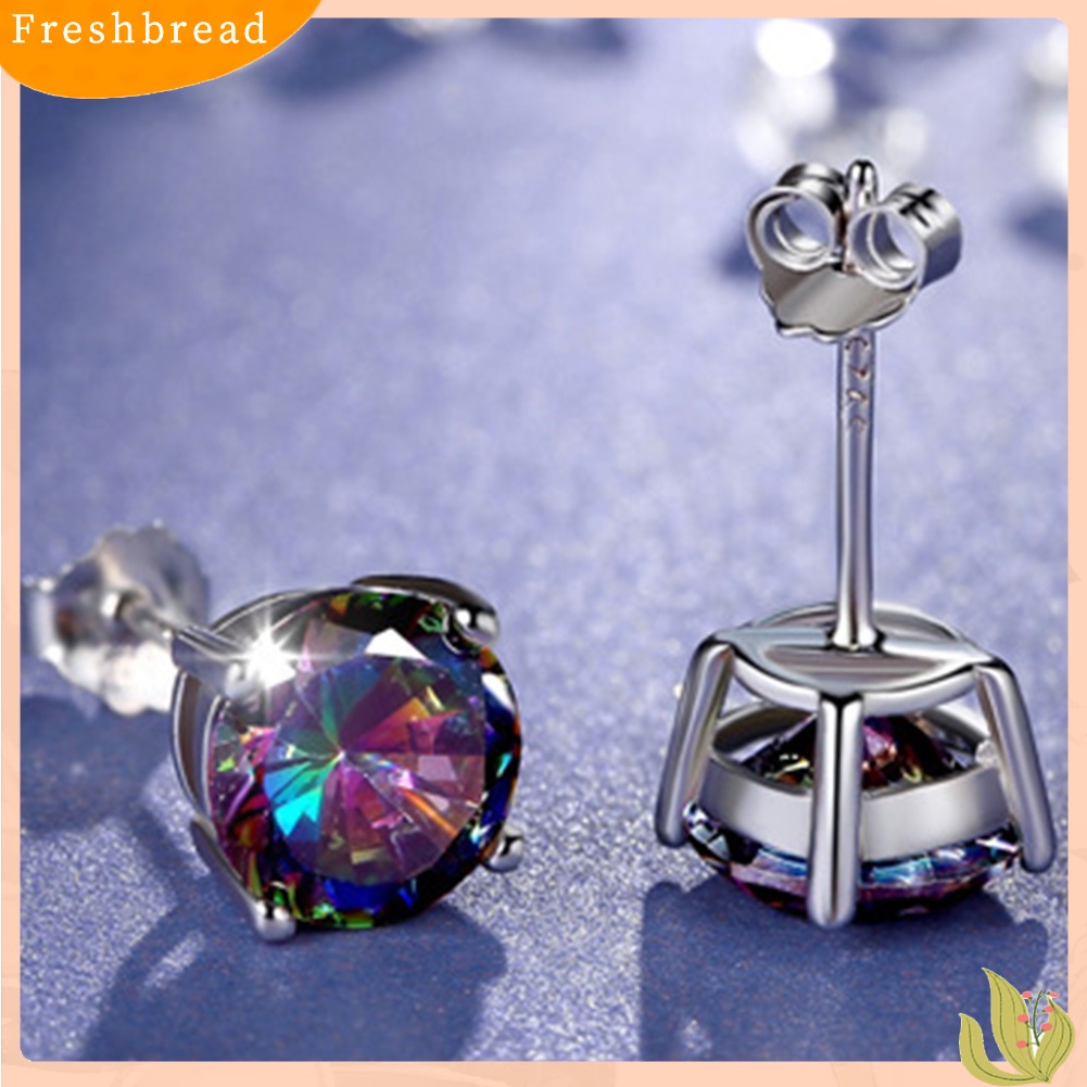 &lt; Freshbread &gt; Klasik Pria Wanita Bulat Kotak Warna-Warni Hias Berlian Imitasi Stud Earrings Jewelry