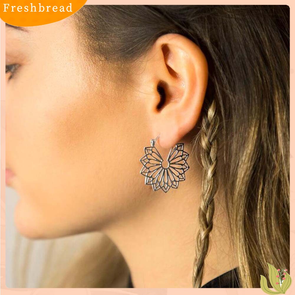 &lt; Freshbread &gt; Bohemian Wanita Berongga Bunga Sarang Lebah Kerawang Anting Hoop Retro Perhiasan Hadiah