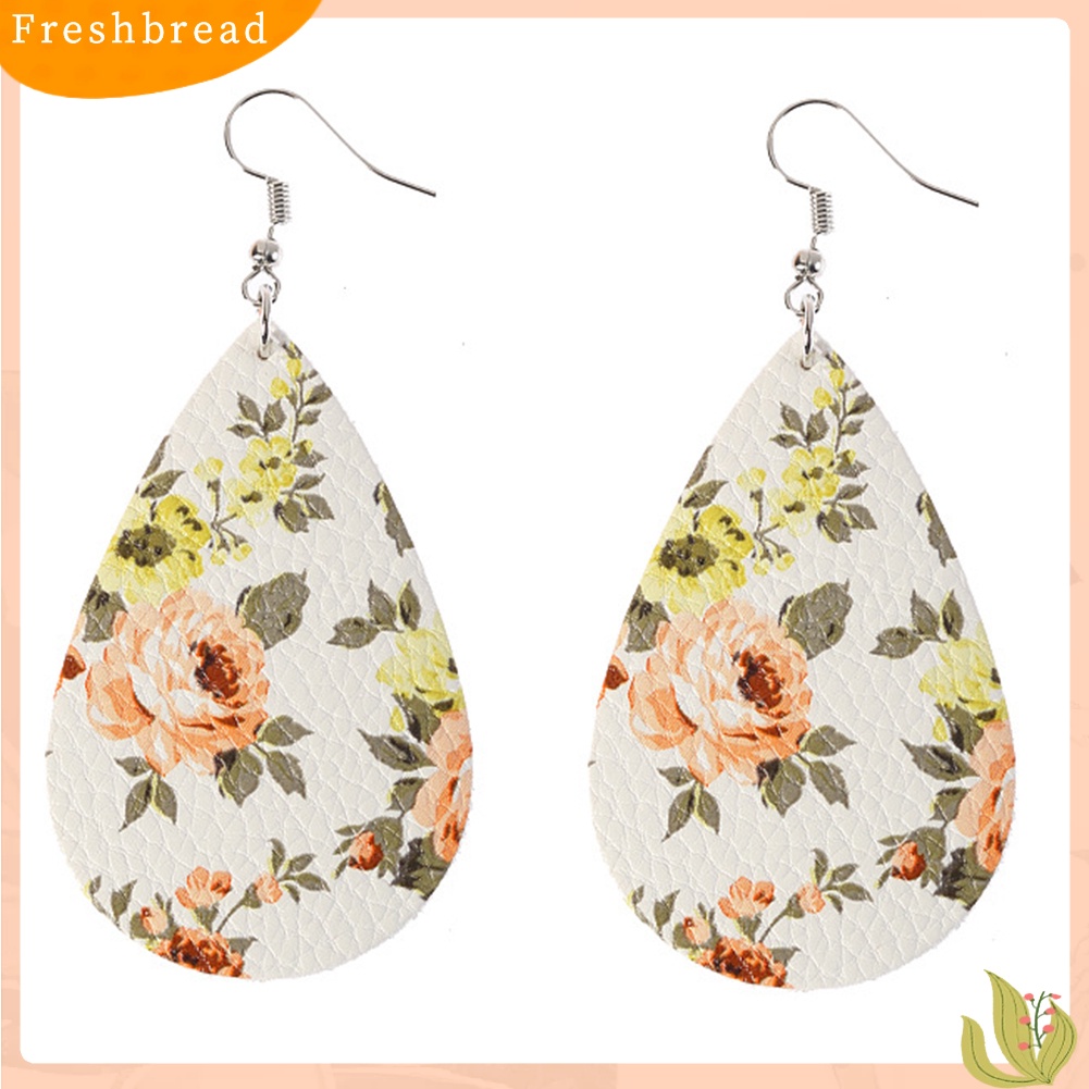 &lt; Freshbread &gt; Boho Wanita Motif Bunga Teardrop Menjuntai Kulit Imitasi Kait Anting Perhiasan