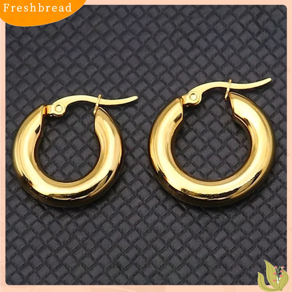 &lt; Freshbread &gt; 1pasang Anting Hoop Wanita Bulat Menebal Berlebihan Semua Pertandingan Padat Punk Anting Perhiasan Aksesoris