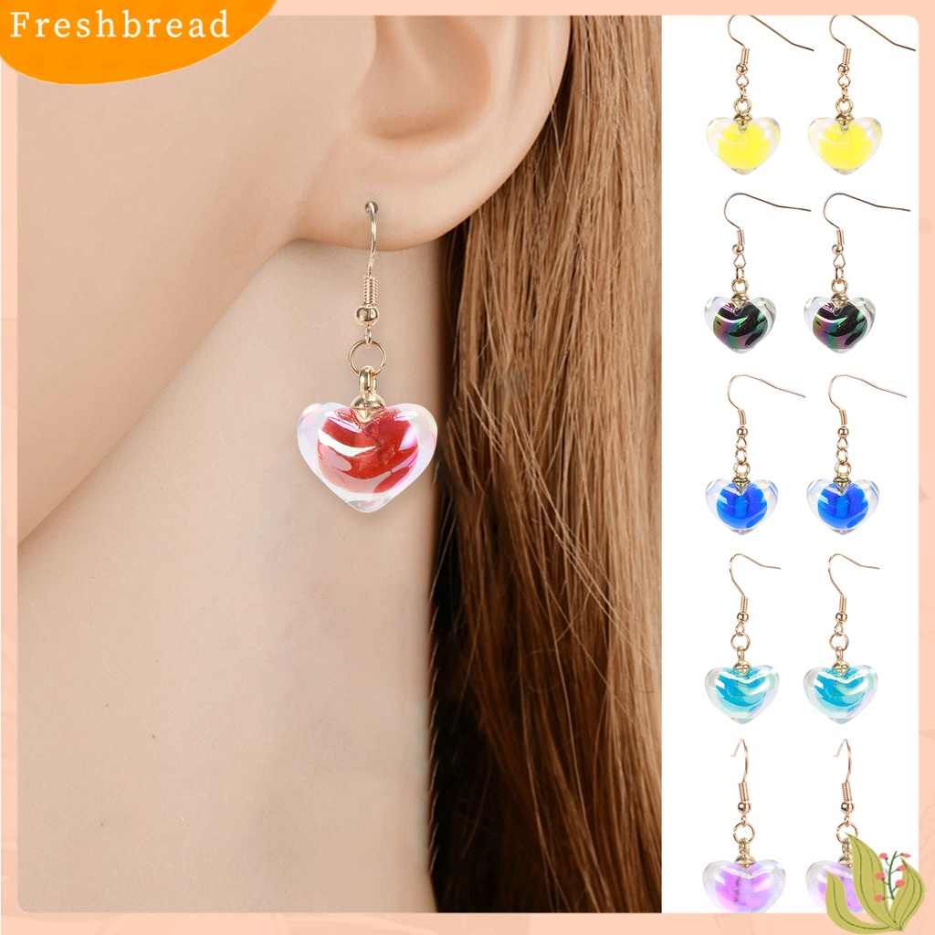 &lt; Freshbread &gt; 1pasang Anting Wanita Indah Pengerjaan Halus Eye-catching Electroplating Nyaman Dipakai Berdandan Tahan Luntur Wanita Akrilik Jantung Kait Drop Earrings