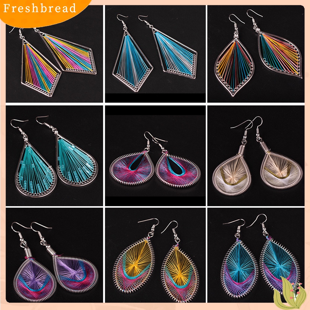 &lt; Freshbread &gt; Bohemian Wanita Multicolor Sutra Geometris Tetesan Air Kait Anting Perhiasan Hadiah