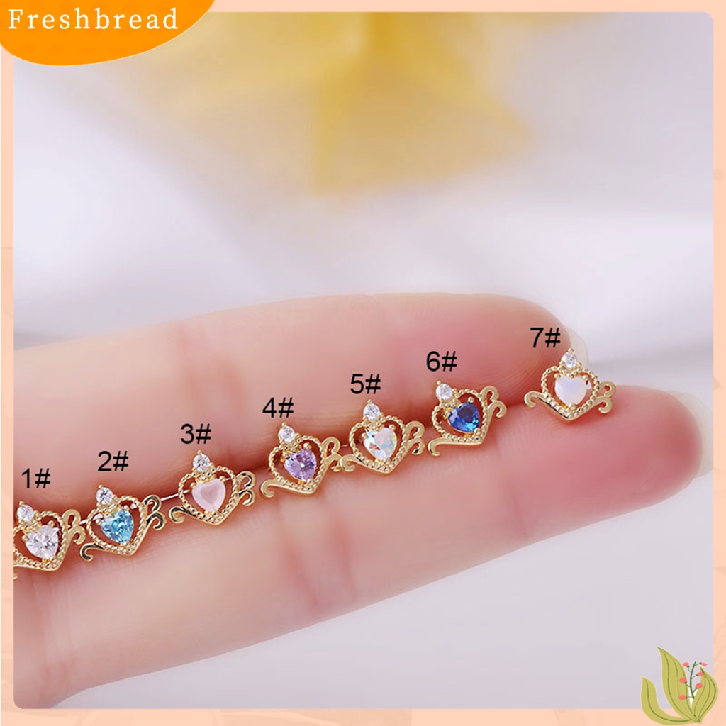 &lt; Freshbread &gt; 1Pc Stud Earring Cubic Zirconia Hias Mengkilap Elegan Geometris Electroplating Wanita Berongga Hati Telinga Stud Tulang Rawan Anting Perhiasan Dekorasi Hadiah Untuk Pacaran