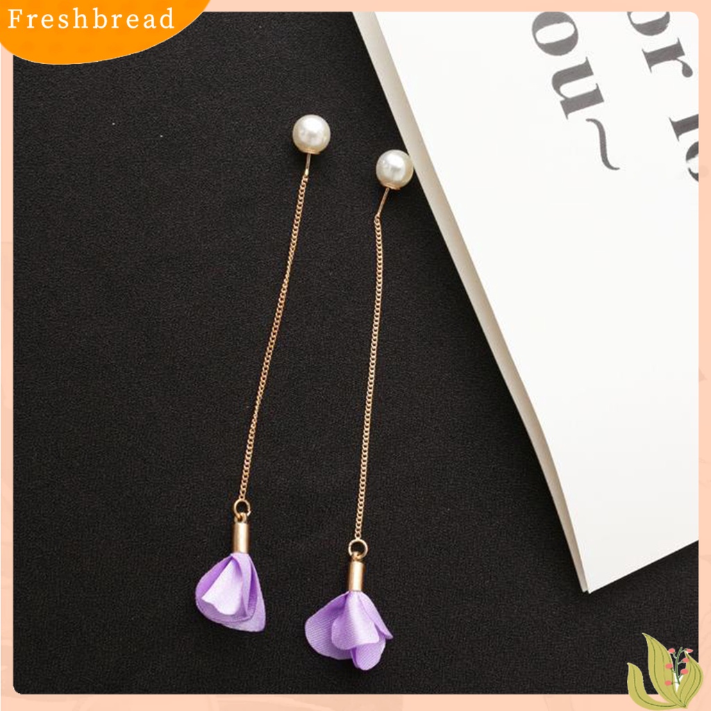 &lt; Freshbread &gt; Anting Elegan Bunga Rumbai Wanita Mutiara Imitasi Anting Linear Telinga Panjang Untuk Pacaran