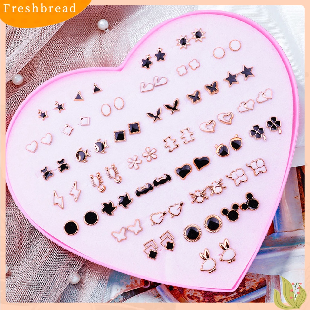 &lt; Freshbread &gt; 36pasang Wanita Ear Studs Set Shining Multiwarna Kartun Ringan Tidak Bahaya Hias Stainless Bentuk Berbeda Stud Earrings Set Hadiah