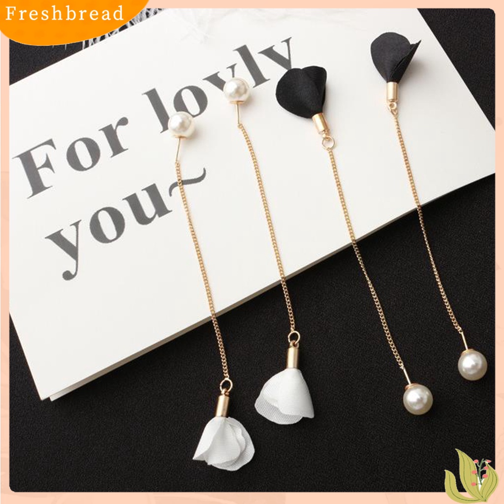 &lt; Freshbread &gt; Anting Elegan Bunga Rumbai Wanita Mutiara Imitasi Anting Linear Telinga Panjang Untuk Pacaran